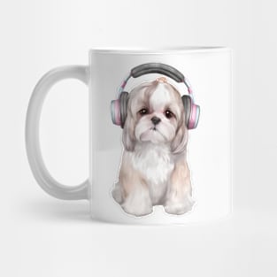 Watercolor Shih Tzu Dog with Headphones Mug